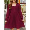 imageblibean Tween Girls Smocked Dresses Semi Formal Outfits with Pockets Size 615 YearsA Red