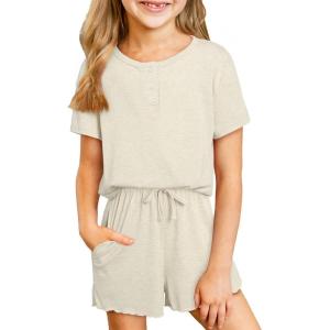 imageblibean Big Girls Fashion Clothes Sets Junior Kids Summer Shirt Outfit Ruffle Matching Casual Pockets Tops 2pcs Lounge Clothing Set Size 1011 Years Old Apricot