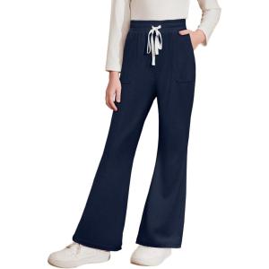 imageblibean Girls Uniform Pants Corduroy School Dress Bootcut Trousers Size 615 YearsA Navy Blue