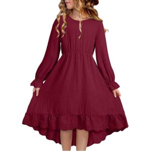 imageblibean Tween Girls Cotton Dresses High Low Hem Size 615 YearsA Red