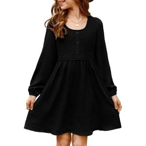 imageblibean Tween Girls Smocked Dresses Semi Formal Outfits with Pockets Size 615 YearsA Black