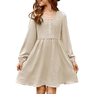 imageblibean Tween Girls Smocked Dresses Semi Formal Outfits with Pockets Size 615 YearsA Cream