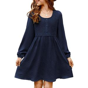 imageblibean Tween Girls Smocked Dresses Semi Formal Outfits with Pockets Size 615 YearsA Navy