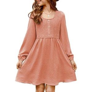 imageblibean Tween Girls Smocked Dresses Semi Formal Outfits with Pockets Size 615 YearsA Pink