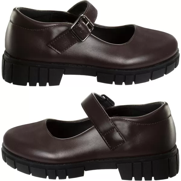 French Toast Girls Round Toe Ankle Strap MaryJane School Shoes - Mary Jane Chunky Platform Oxford Dress Shoe Pumps - Black/Navy/Brown 
