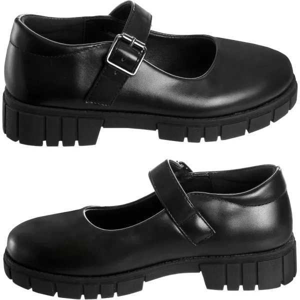 French Toast Girls Round Toe Ankle Strap MaryJane School Shoes - Mary Jane Chunky Platform Oxford Dress Shoe Pumps - Black/Navy/Brown 