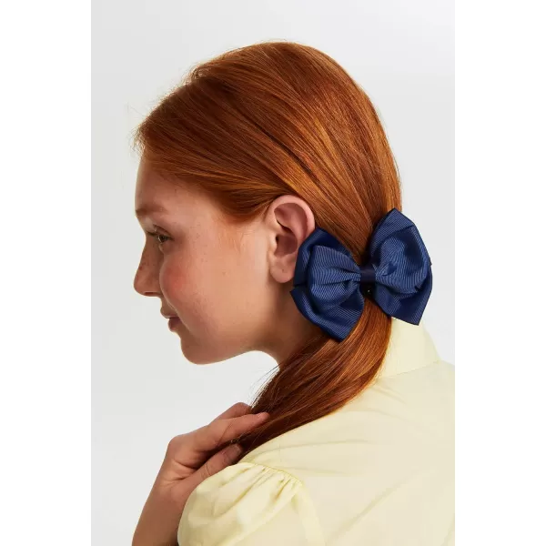 French Toast Girl's School Uniform Bow Clips and Headband, 4-pack, Navy