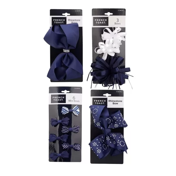 French Toast Girl's School Uniform Bow Hair Accessories, Navy, 4-pack