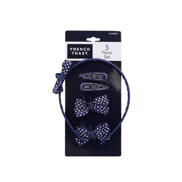 French Toast Girl's School Uniform Headbands and Bow Clips, 3-pack, Navy