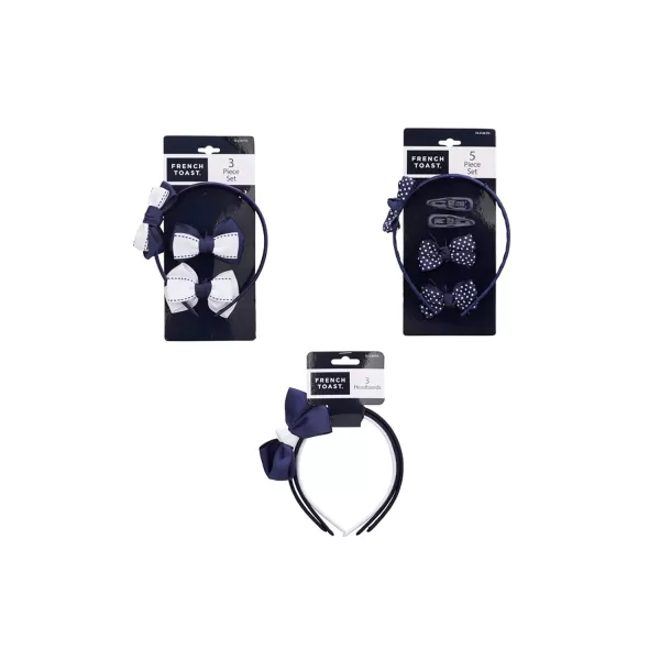 French Toast Girl's School Uniform Headbands and Bow Clips, 3-pack, Navy