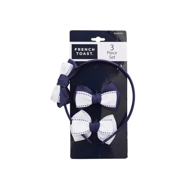 French Toast Girl's School Uniform Headbands and Bow Clips, 3-pack, Navy