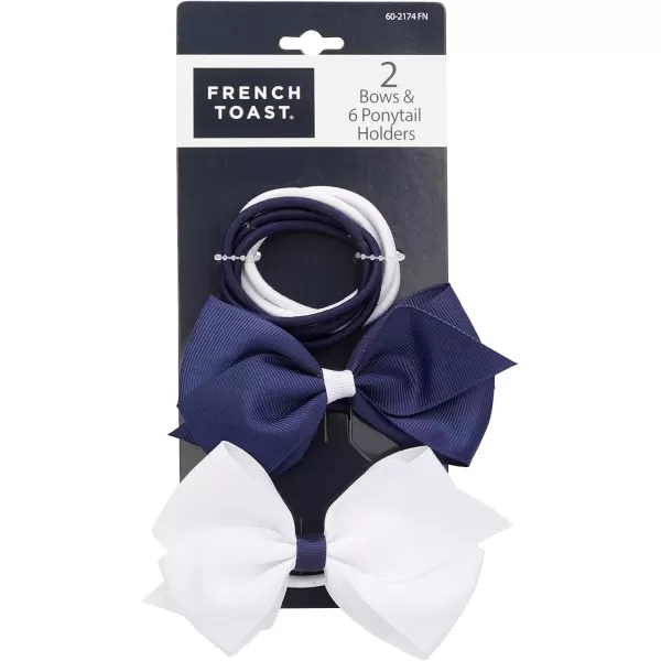 French Toast Kid's School Uniform Bow Clips, Headband and Ponytail Holders, 4-pack, Navy Blue &amp; White, One Size