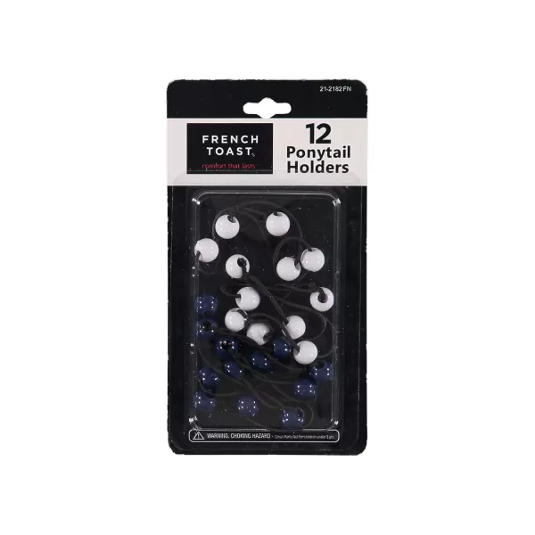 French Toast Kid's School Uniform Self-Hinge Barrettes and Ponytail Holders, 4-pack, Navy Blue &amp; White, One Size