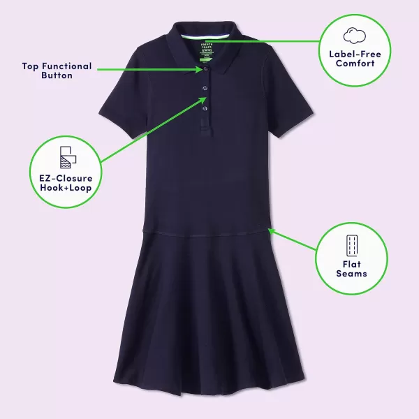 French Toast Girls' Adaptive Short Sleeve Polo Dress with Hidden Hook and Loop Placket Closure)
