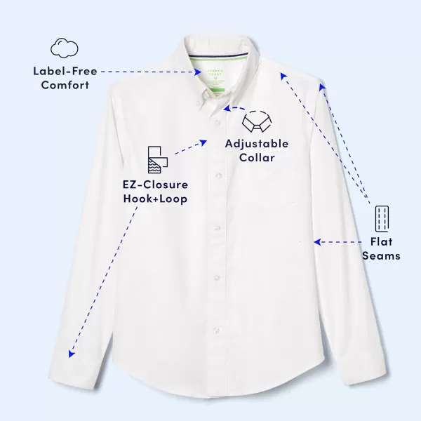 French Toast Kids' Adaptive Long Sleeve Oxford Shirt with Hidden Hook and Loop Placket and Cuffs