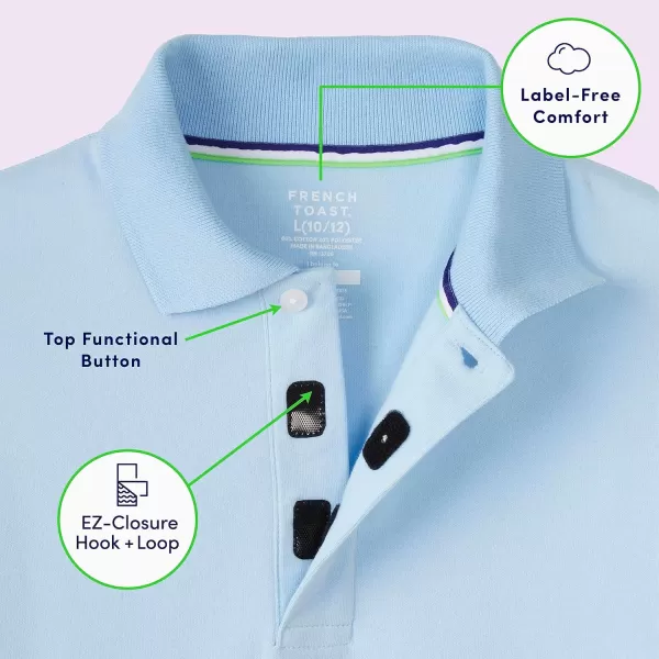 French Toast Kids' Adaptive Short Sleeve Polo Shirt | Hook and Loop Placket | Flat Seams)