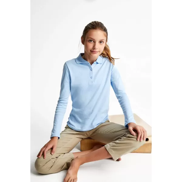 French Toast Girls' Long Sleeve Interlock Polo with Picot Collar 