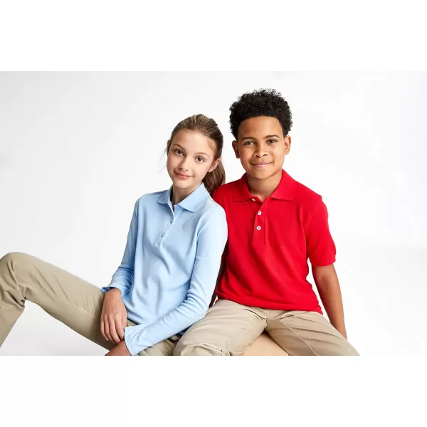 French Toast Girls' Long Sleeve Interlock Polo with Picot Collar 