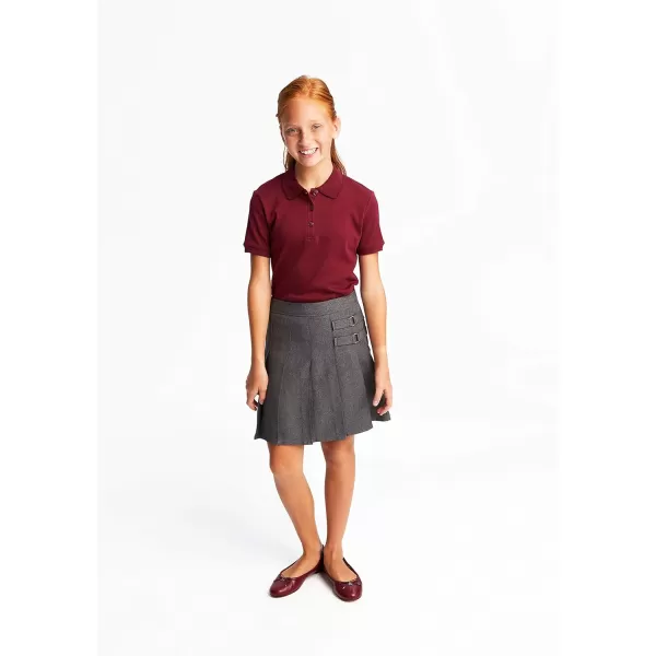 French Toast Girls' Short Sleeve Picot Collar Polo Shirt , Burgundy, 3T