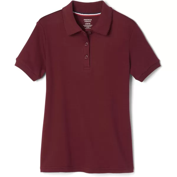French Toast Girls' Short Sleeve Picot Collar Polo Shirt , Burgundy, 3T