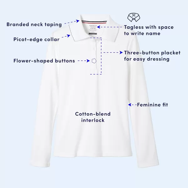 French Toast Girls' Uniform Long Sleeve Polo with Picot Collar 