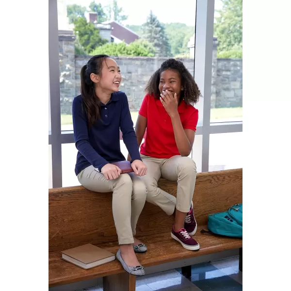 French Toast Girls' Uniform Long Sleeve Polo with Picot Collar 