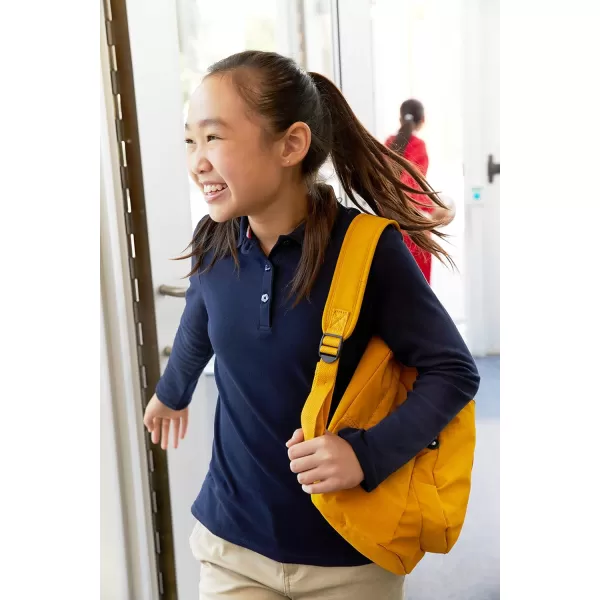 French Toast Girls' Uniform Long Sleeve Polo with Picot Collar 