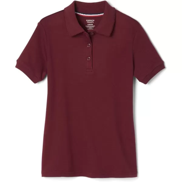 French Toast Girls' Short Sleeve Picot Collar Polo Shirt , Burgundy, 3T