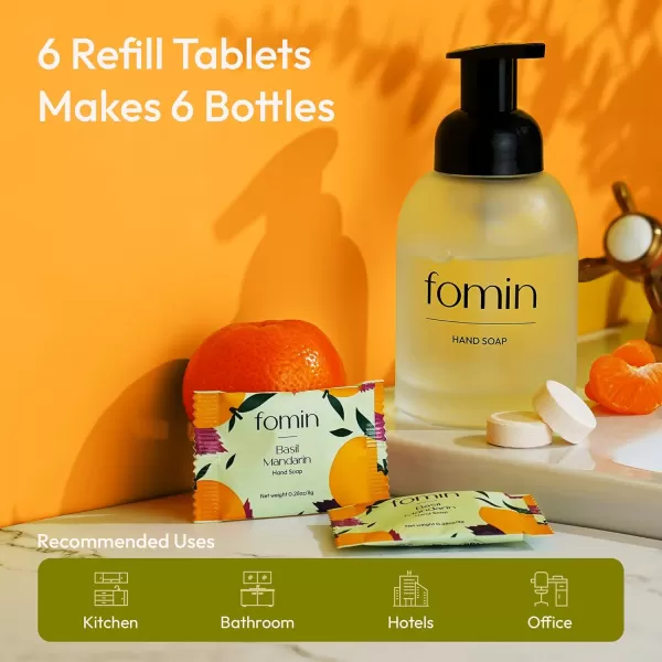 FOMIN Foaming Hand Soap Essential Kit  16 Variety Pack of Foaming Hand Soap Refills  2 Glass Dispenser  1 Tin  EcoFriendly Foaming Hand Soap Tablets for All Skin TypesBasil Mandarin  6 Pack