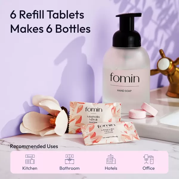 FOMIN Foaming Hand Soap Essential Kit  16 Variety Pack of Foaming Hand Soap Refills  2 Glass Dispenser  1 Tin  EcoFriendly Foaming Hand Soap Tablets for All Skin TypesMagnolia Neroli  6 Pack