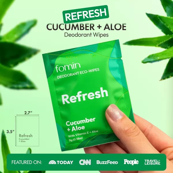 FOMIN Travel Deodorant Wipes  50 Count  Refreshing Cucumber and Aloe  pH Balanced Hypoallergenic Mini Deodorant Wipes For Women and Men  PlasticFree Individually Wrapped Underarm ampamp Body WipesRefresh  Cucumber Aloe