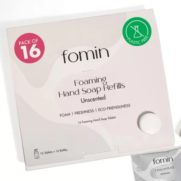 FOMIN Foaming Hand Soap Essential Kit  16 Variety Pack of Foaming Hand Soap Refills  2 Glass Dispenser  1 Tin  EcoFriendly Foaming Hand Soap Tablets for All Skin TypesUnscented  16 Pack