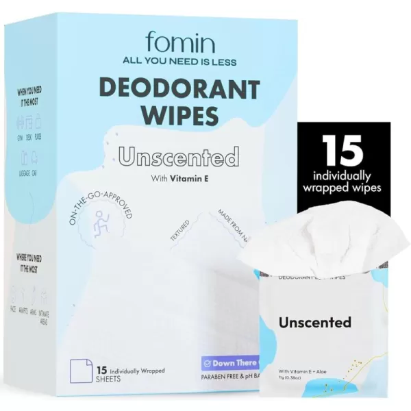 FOMIN Travel Deodorant Wipes  15 Count  Calming Lavender and Chamomile  pH Balanced Hypoallergenic Mini Deodorant Wipes For Women and Men  PlasticFree Individually Wrapped Underarm ampamp Body WipesUnscented