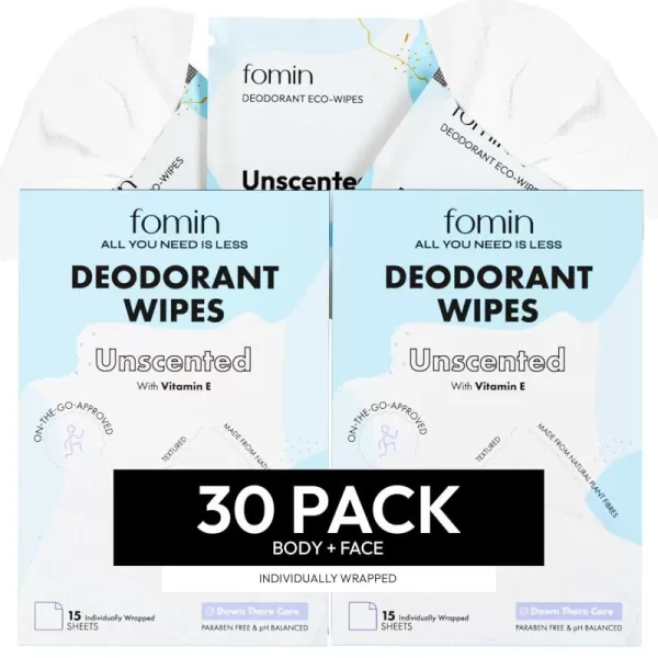 FOMIN Travel Deodorant Wipes  30 Count  Glowing Coconut and Vanilla  pH Balanced Hypoallergenic Mini Deodorant Wipes For Women and Men  PlasticFree Individually Wrapped Underarm ampamp Body WipesUnscented