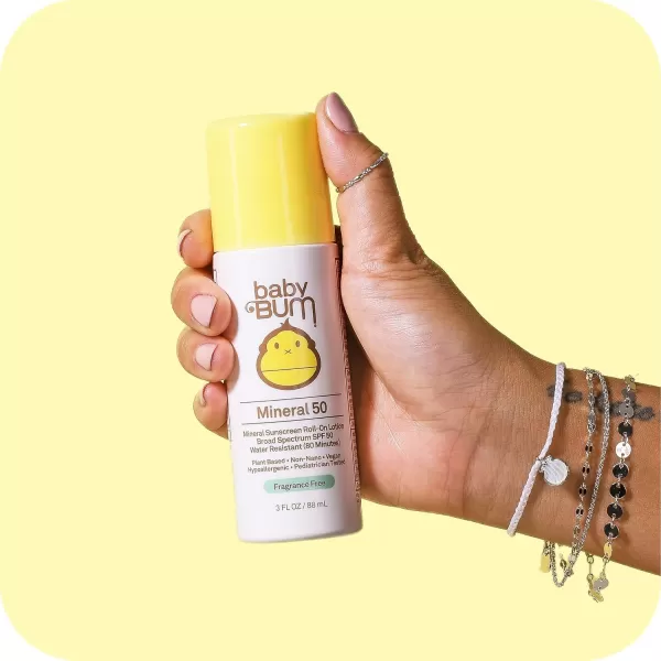 Baby Bum Mineral SPF 50 RollOn Sunscreen  Vegan and Hawaii 104 Act Compliant Octinoxate ampamp Oxybenzone Free Broad Spectrum Moisturizing UVAUVB Easy Roller Ball Sunscreen Lotion3 Fl Oz Pack of 2