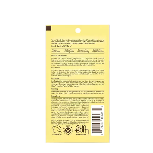 Sun Bum Revitalizing Deep Conditioning Mask  Vegan and Cruelty Free Moisturizing and Restoring Hair Treatment for Damaged Hair  15 oz Pack of 5