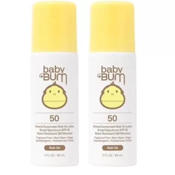 Baby Bum Mineral SPF 50 RollOn Sunscreen  Vegan and Hawaii 104 Act Compliant Octinoxate ampamp Oxybenzone Free Broad Spectrum Moisturizing UVAUVB Easy Roller Ball Sunscreen Lotion3 Fl Oz Pack of 2