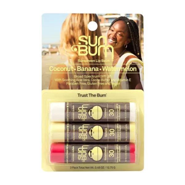 Sun Bum SPF 30 Sunscreen Lip Balm  Vegan and Cruelty Free Broad Spectrum UVAUVB Lip Care with Aloe and Vitamin E for Moisturized Lips  Watermelon Flavor 15 oz3 Pack