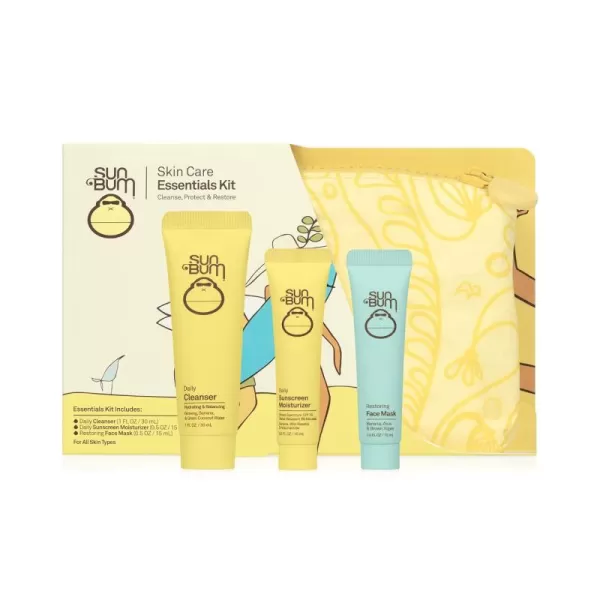Sun Bum Skin Care Essentials Travel Kit  Cleanse Protect and Restore with Daily Facial Cleanser SPF 30 Sunscreen Face Moisturizer and Restoring Face Mask  TSA Approved
