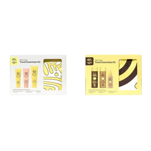 Sun Bum Skin Care Travel Essentials Kit  Cleanse Brighten Moisturize Protect with Daily Cleanser Brightening Face Scrub and Daily Sunscreen Moisturizer  Includes Aloha Collection Travel PouchSkin Care Agent Travel Essentials Kit