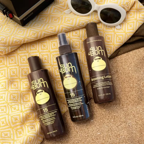 Sun Bum SPF 15 Browning Lotion  Vegan and Hawaii 104 Act Compliant Octinoxate ampamp Oxybenzone Free Broad Spectrum Moisturizing UVAUVB Sunscreen Tanning Lotion with Vitamin E  85 ozSPF 15 Browning Lotion