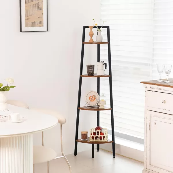 Yoobure 4Tier Corner Bookshelf with Metal Frame  Ladder Display Shelf for Bedroom and Living Room Tall Wood Corner Bookcase and Plant StandBerry Brown
