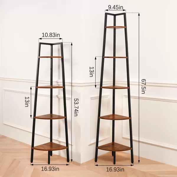 Yoobure 4Tier Corner Bookshelf with Metal Frame  Ladder Display Shelf for Bedroom and Living Room Tall Wood Corner Bookcase and Plant StandBerry Brown