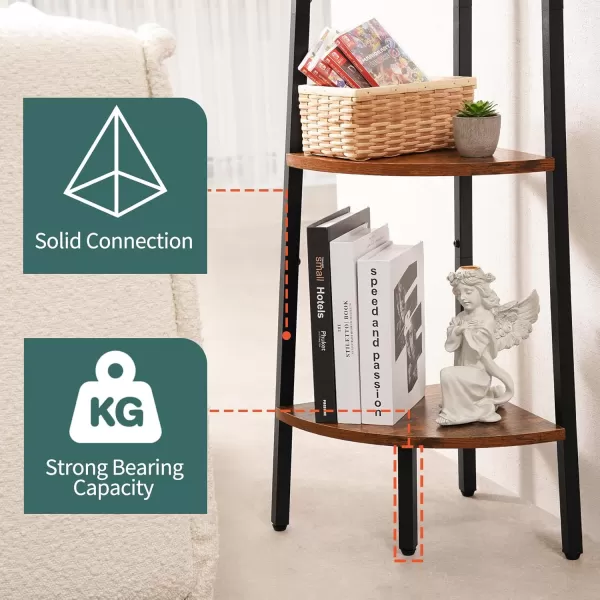 Yoobure 4Tier Corner Bookshelf with Metal Frame  Ladder Display Shelf for Bedroom and Living Room Tall Wood Corner Bookcase and Plant StandBerry Brown