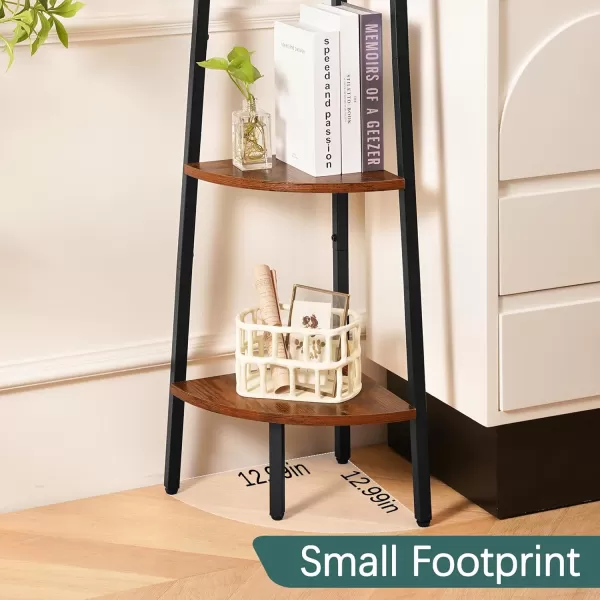 Yoobure 4Tier Corner Bookshelf with Metal Frame  Ladder Display Shelf for Bedroom and Living Room Tall Wood Corner Bookcase and Plant StandBerry Brown