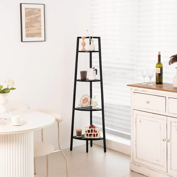 Yoobure 4Tier Corner Bookshelf with Metal Frame  Ladder Display Shelf for Bedroom and Living Room Tall Wood Corner Bookcase and Plant StandBlack