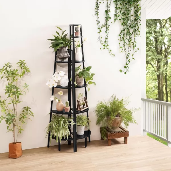 Yoobure 4Tier Corner Bookshelf with Metal Frame  Ladder Display Shelf for Bedroom and Living Room Tall Wood Corner Bookcase and Plant StandBlack