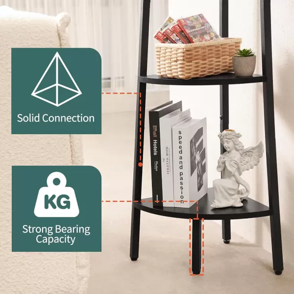 Yoobure 4Tier Corner Bookshelf with Metal Frame  Ladder Display Shelf for Bedroom and Living Room Tall Wood Corner Bookcase and Plant StandBlack