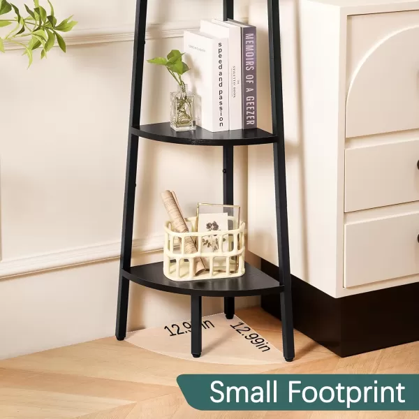 Yoobure 4Tier Corner Bookshelf with Metal Frame  Ladder Display Shelf for Bedroom and Living Room Tall Wood Corner Bookcase and Plant StandBlack