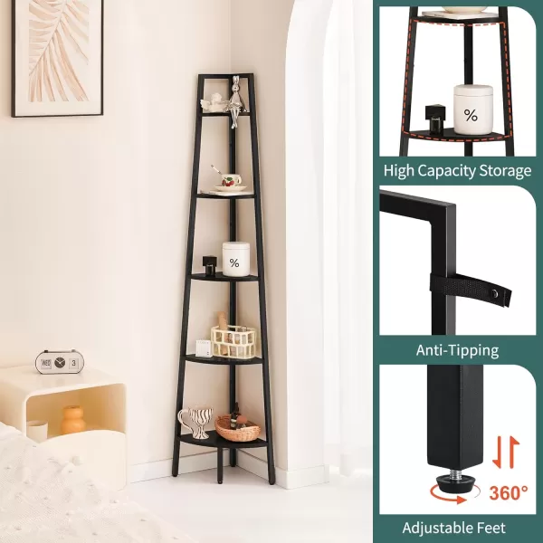 Yoobure 4Tier Corner Bookshelf with Metal Frame  Ladder Display Shelf for Bedroom and Living Room Tall Wood Corner Bookcase and Plant StandBlack